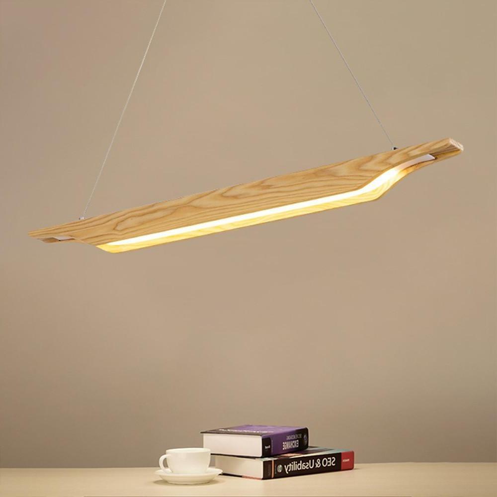 Linear Wood LED Pendant Light Modern Rustic Chandelier for Kitchen Island and Dining Room