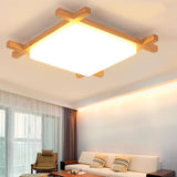 Square Natural Wood LED Flush Mount Ceiling Light Dimmable Modern Nordic Fixture for Home