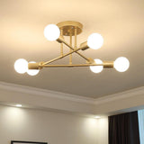 Modern 6 Light Globe Sputnik Semi Flush Mount Ceiling Light Fixture for Living Room Bedroom