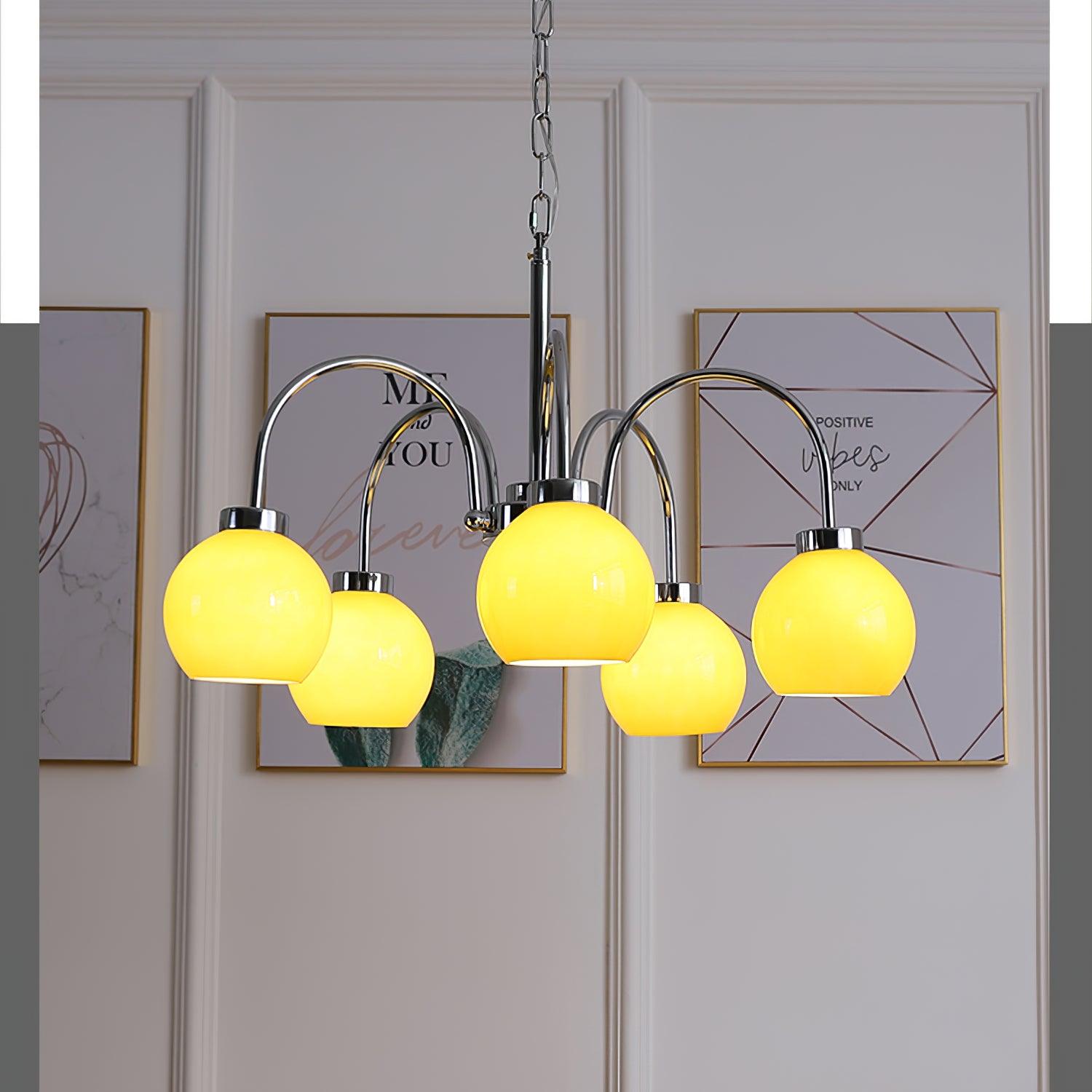 Loa Mid Century Modern Yellow Glass Globe Chandelier with Polished Chrome Finish