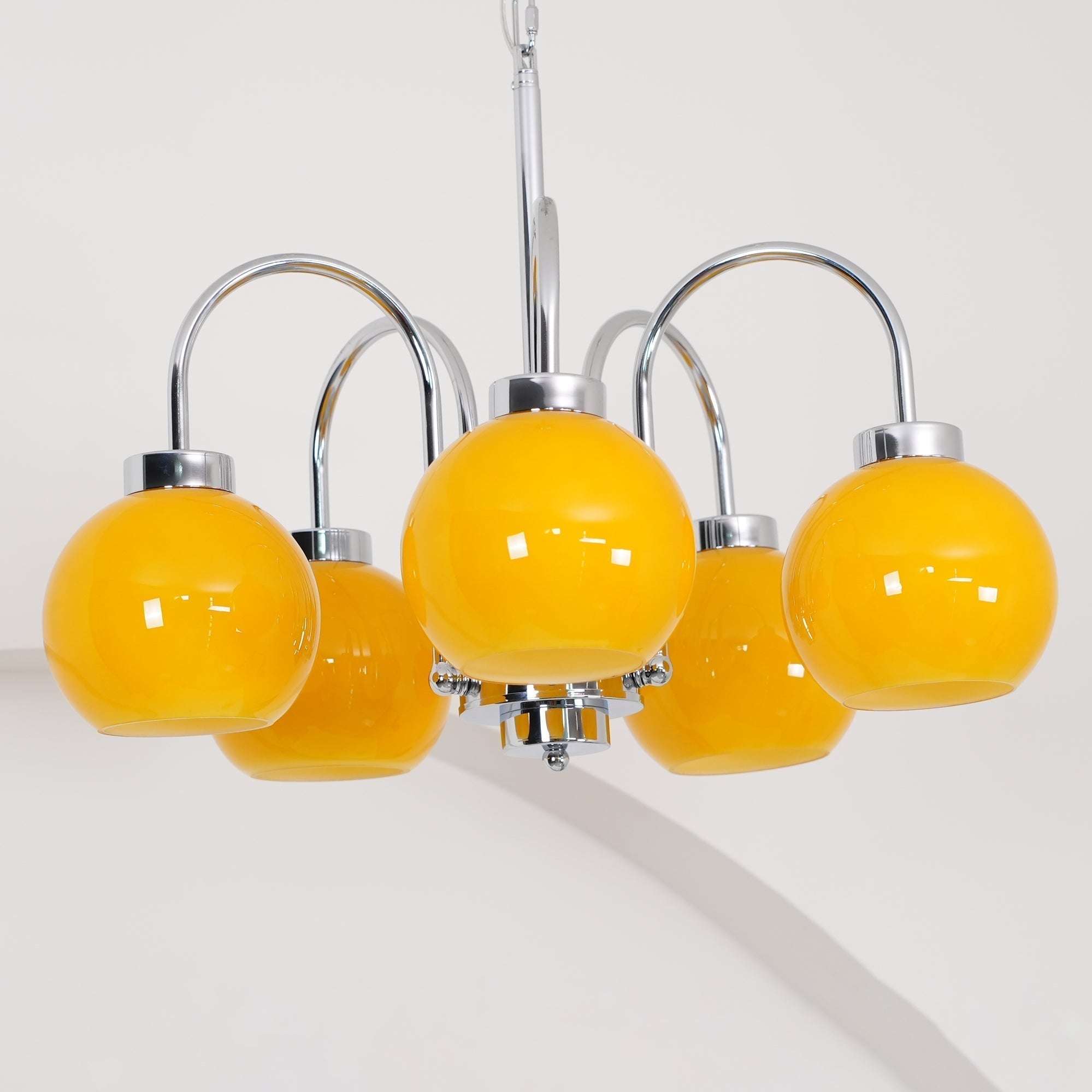 Loa Mid Century Modern Yellow Glass Globe Chandelier with Polished Chrome Finish