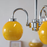 Loa Mid Century Modern Yellow Glass Globe Chandelier with Polished Chrome Finish