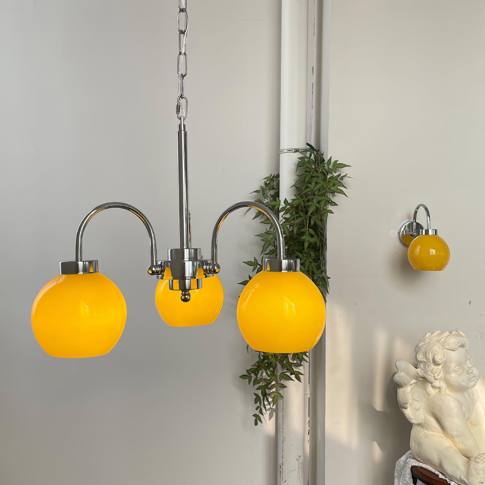 Loa Mid Century Modern Yellow Glass Globe Chandelier with Polished Chrome Finish