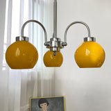 Loa Mid Century Modern Yellow Glass Globe Chandelier with Polished Chrome Finish