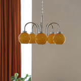 Loa Mid Century Modern Yellow Glass Globe Chandelier with Polished Chrome Finish