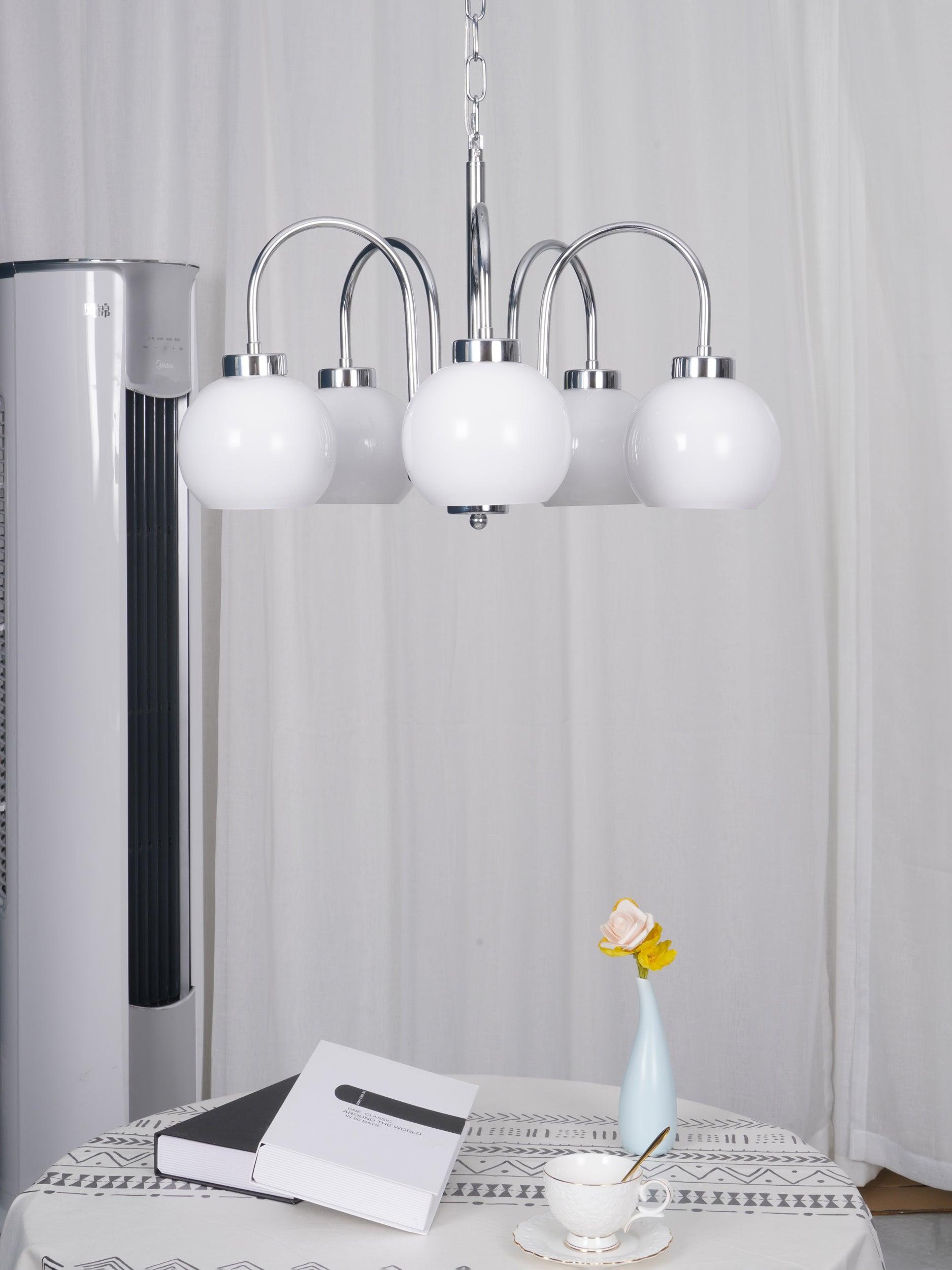 Loa Mid Century Modern Yellow Glass Globe Chandelier with Polished Chrome Finish