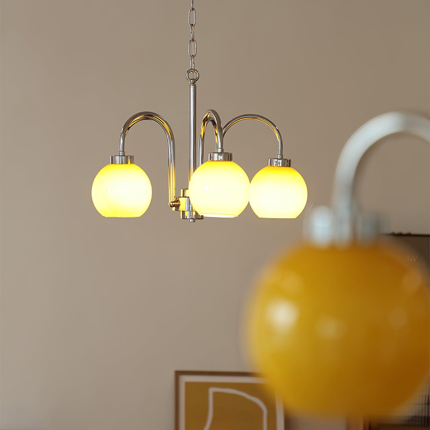 Loa Mid Century Modern Yellow Glass Globe Chandelier with Polished Chrome Finish