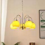 Loa Mid Century Modern Yellow Glass Globe Chandelier with Polished Chrome Finish
