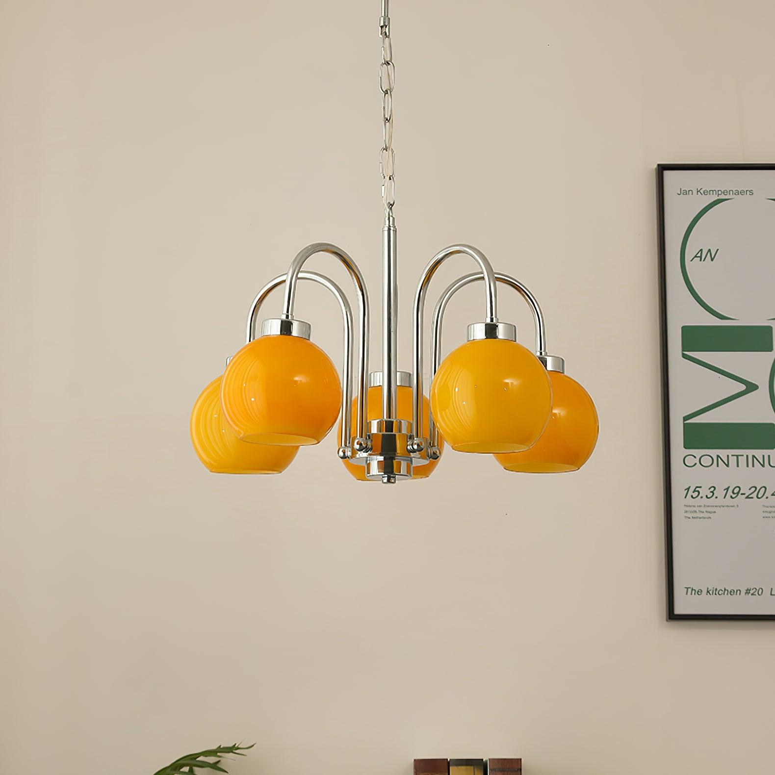 Loa Mid Century Modern Yellow Glass Globe Chandelier with Polished Chrome Finish