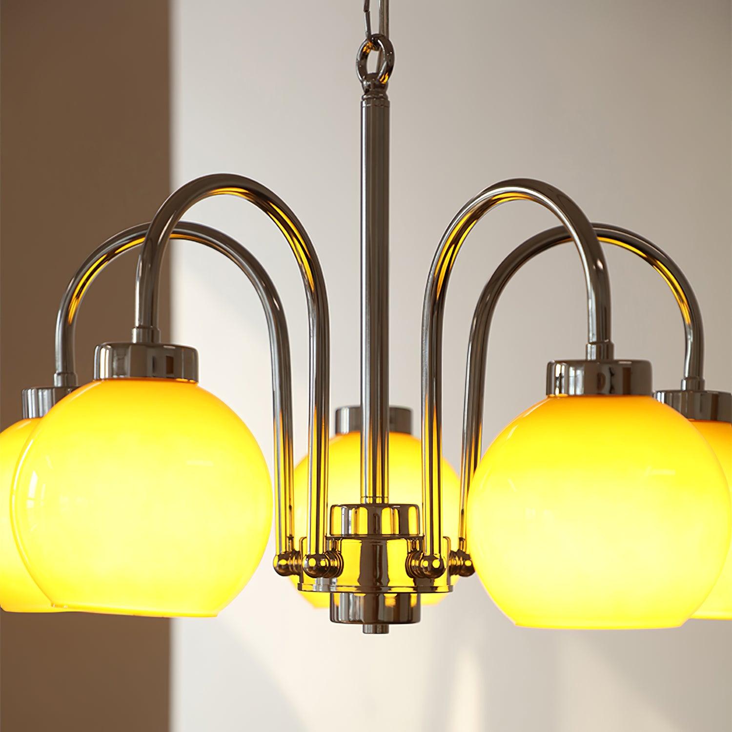 Loa Mid Century Modern Yellow Glass Globe Chandelier with Polished Chrome Finish
