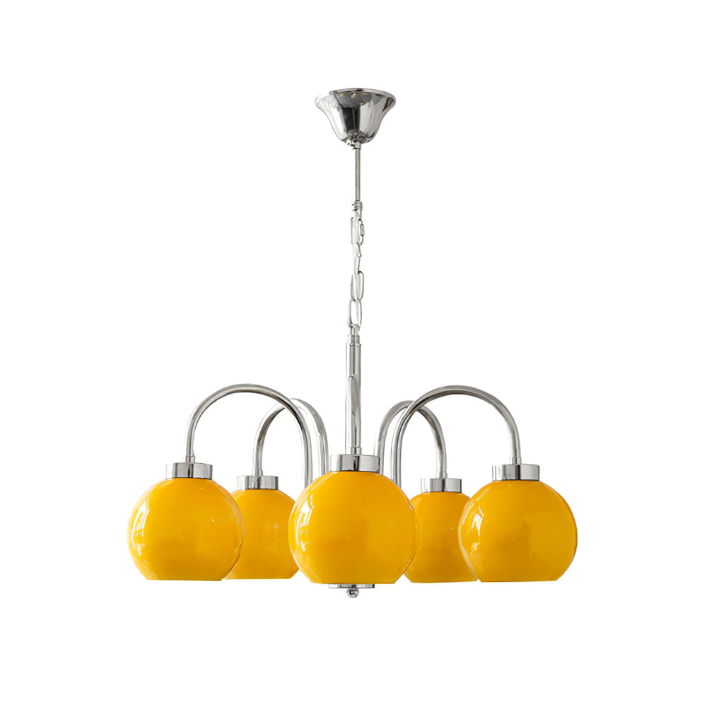 Loa Mid Century Modern Yellow Glass Globe Chandelier with Polished Chrome Finish