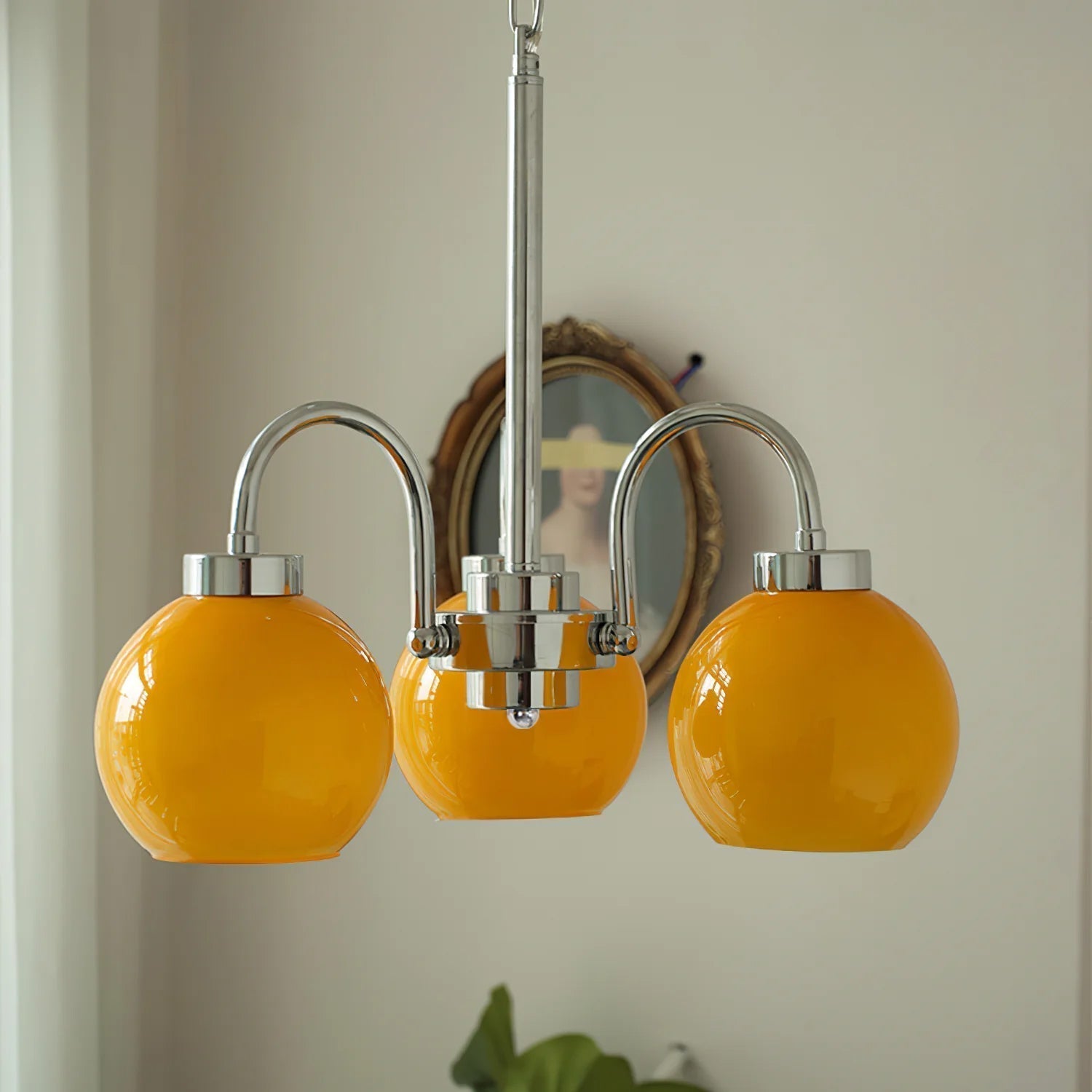 Loa Mid Century Modern Yellow Glass Globe Chandelier with Polished Chrome Finish