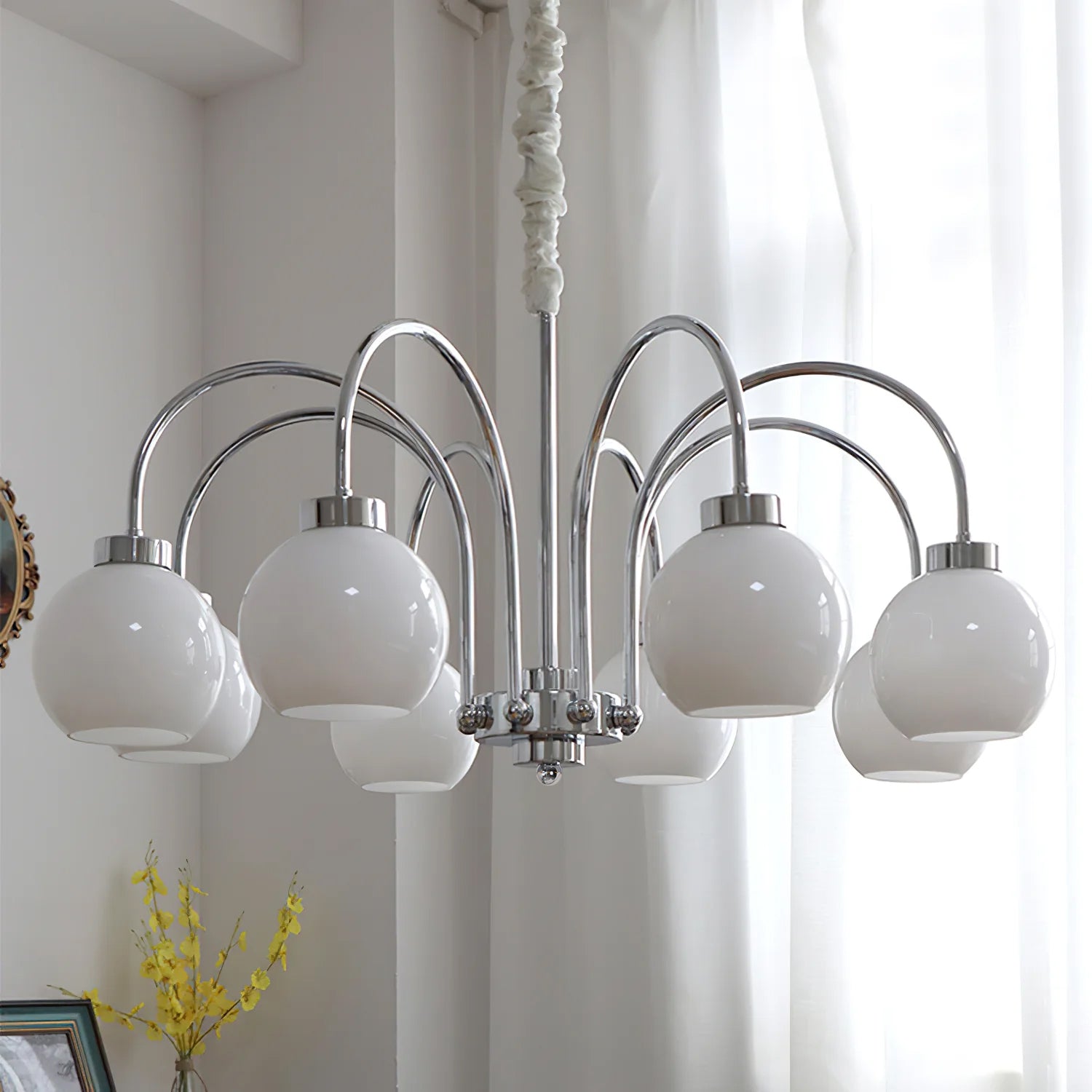 Loa Mid Century Modern Yellow Glass Globe Chandelier with Polished Chrome Finish