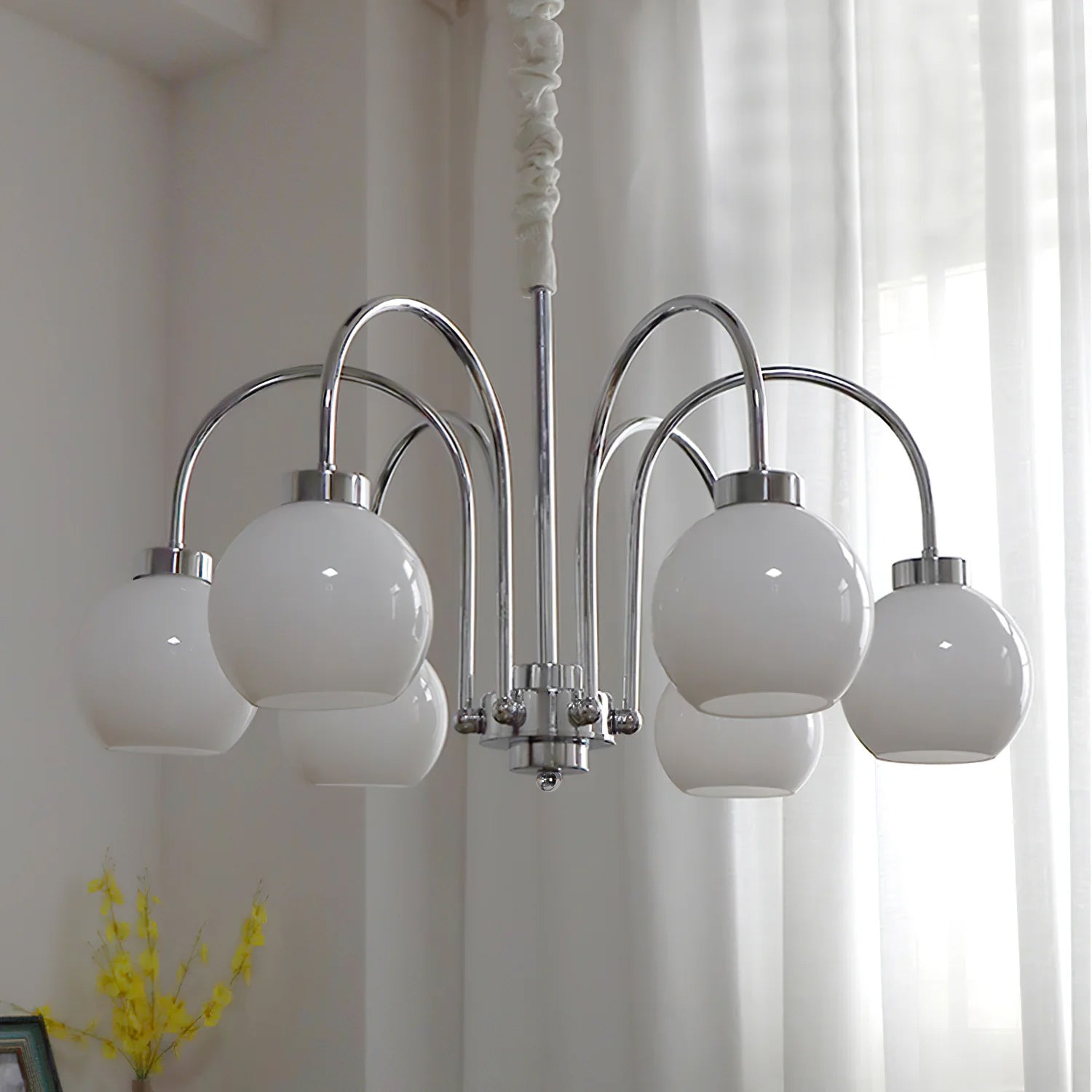 Loa Mid Century Modern Yellow Glass Globe Chandelier with Polished Chrome Finish