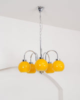Loa Mid Century Modern Yellow Glass Globe Chandelier with Polished Chrome Finish