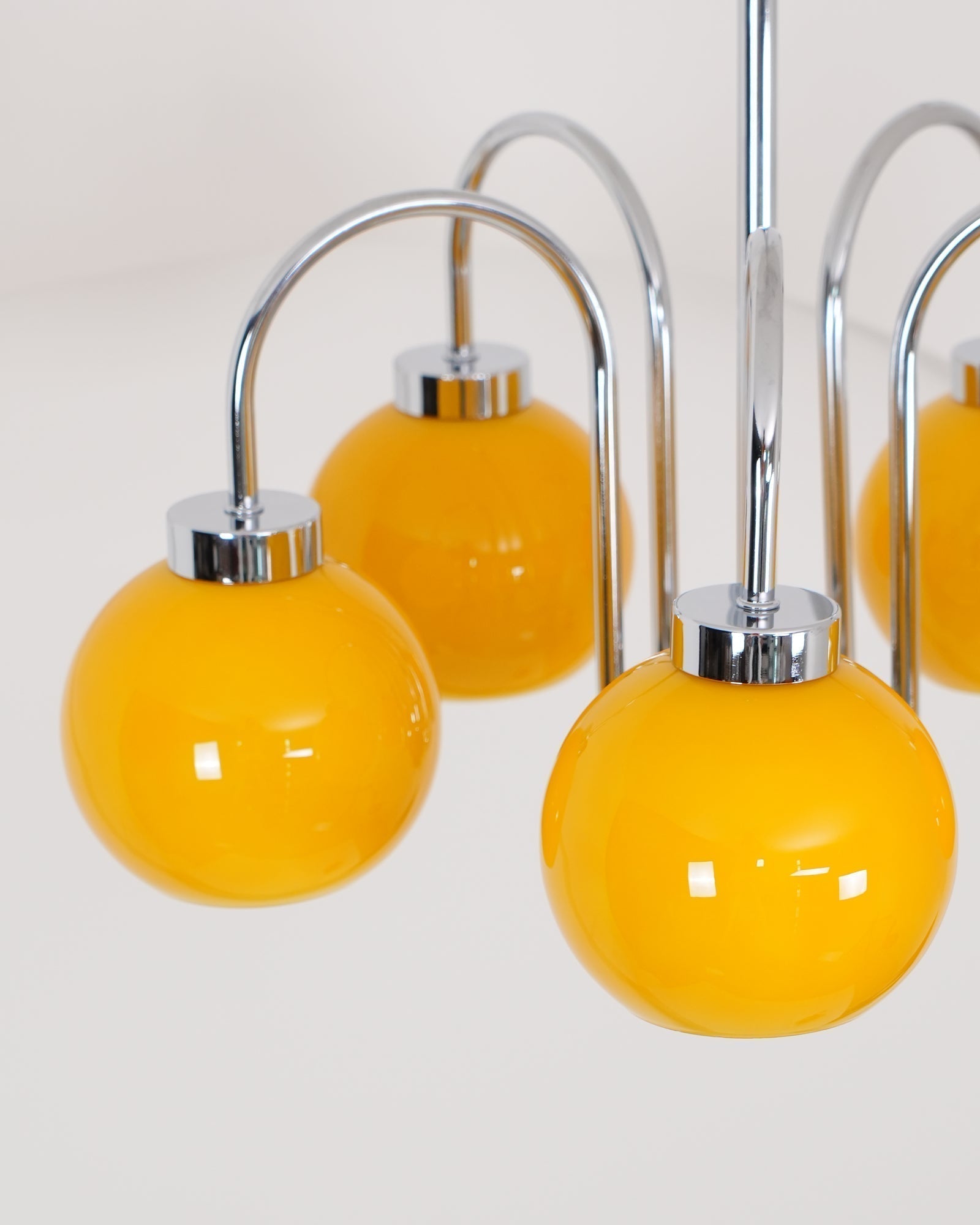 Loa Mid Century Modern Yellow Glass Globe Chandelier with Polished Chrome Finish