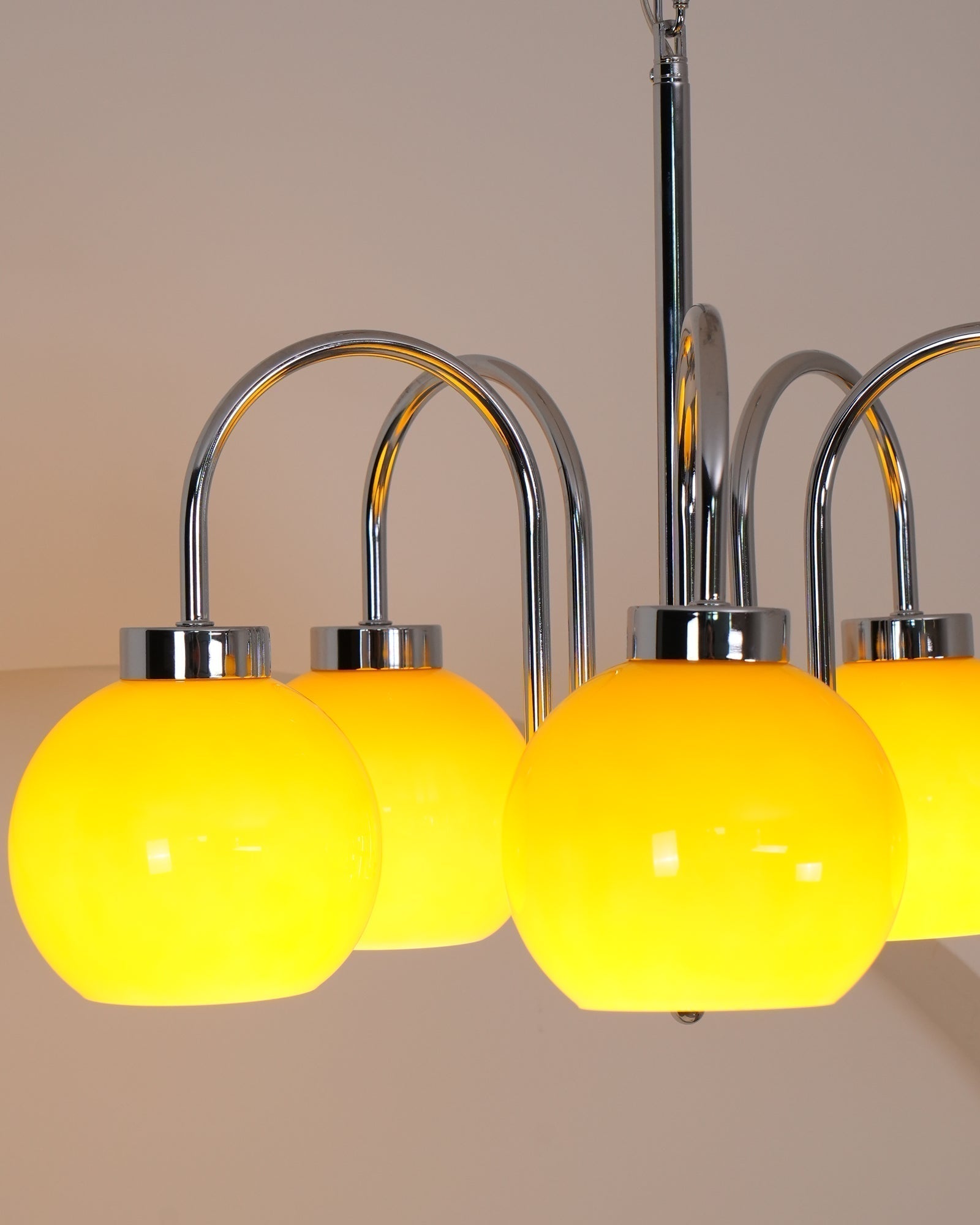 Loa Mid Century Modern Yellow Glass Globe Chandelier with Polished Chrome Finish