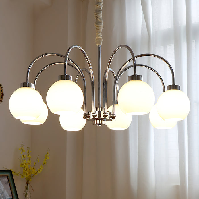 Loa Mid Century Modern Yellow Glass Globe Chandelier with Polished Chrome Finish