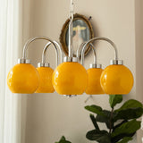 Loa Mid Century Modern Yellow Glass Globe Chandelier with Polished Chrome Finish