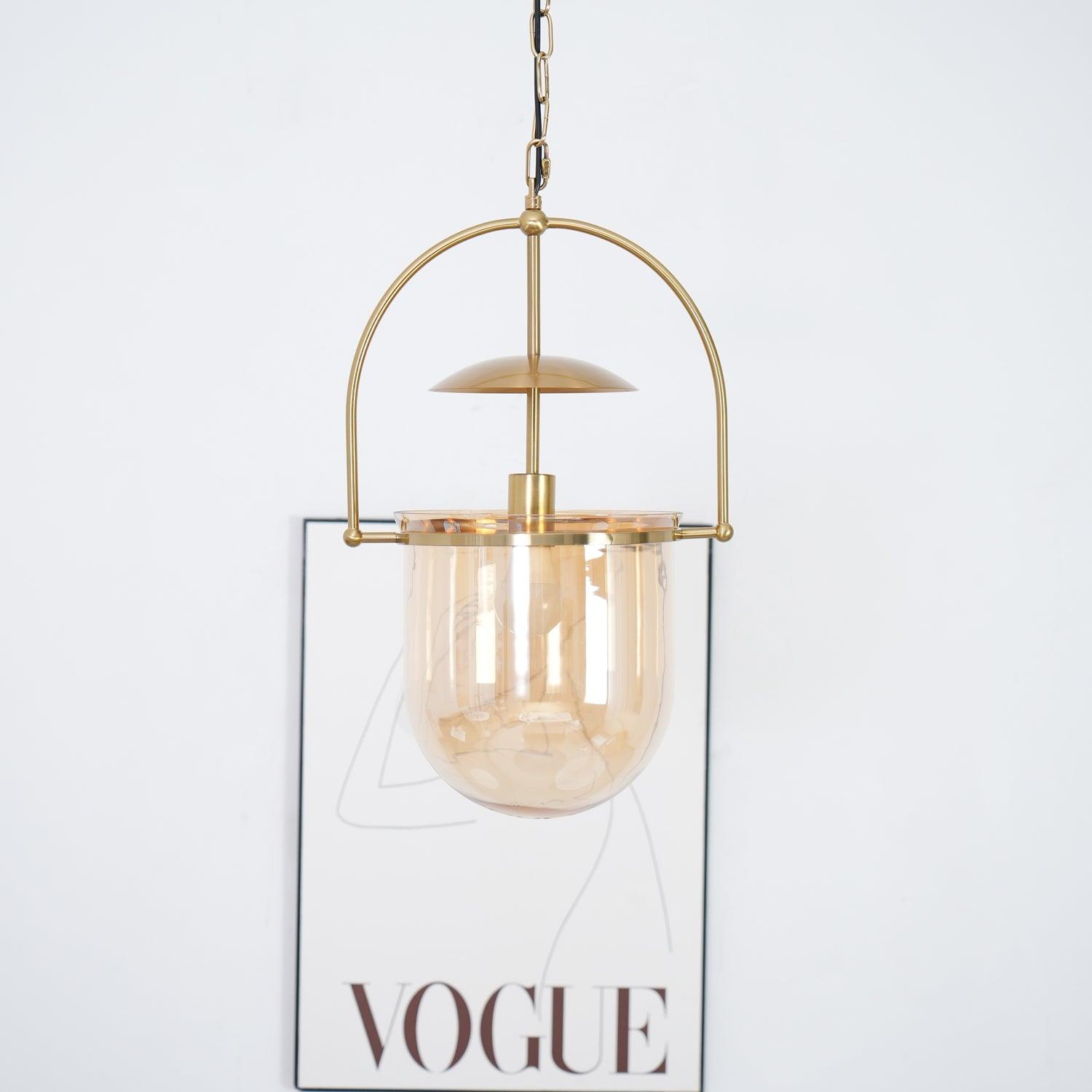 Lorford Cup Glass Pendant Light Elegant Gold Finish Hanging Ceiling Lamp for Modern Kitchens
