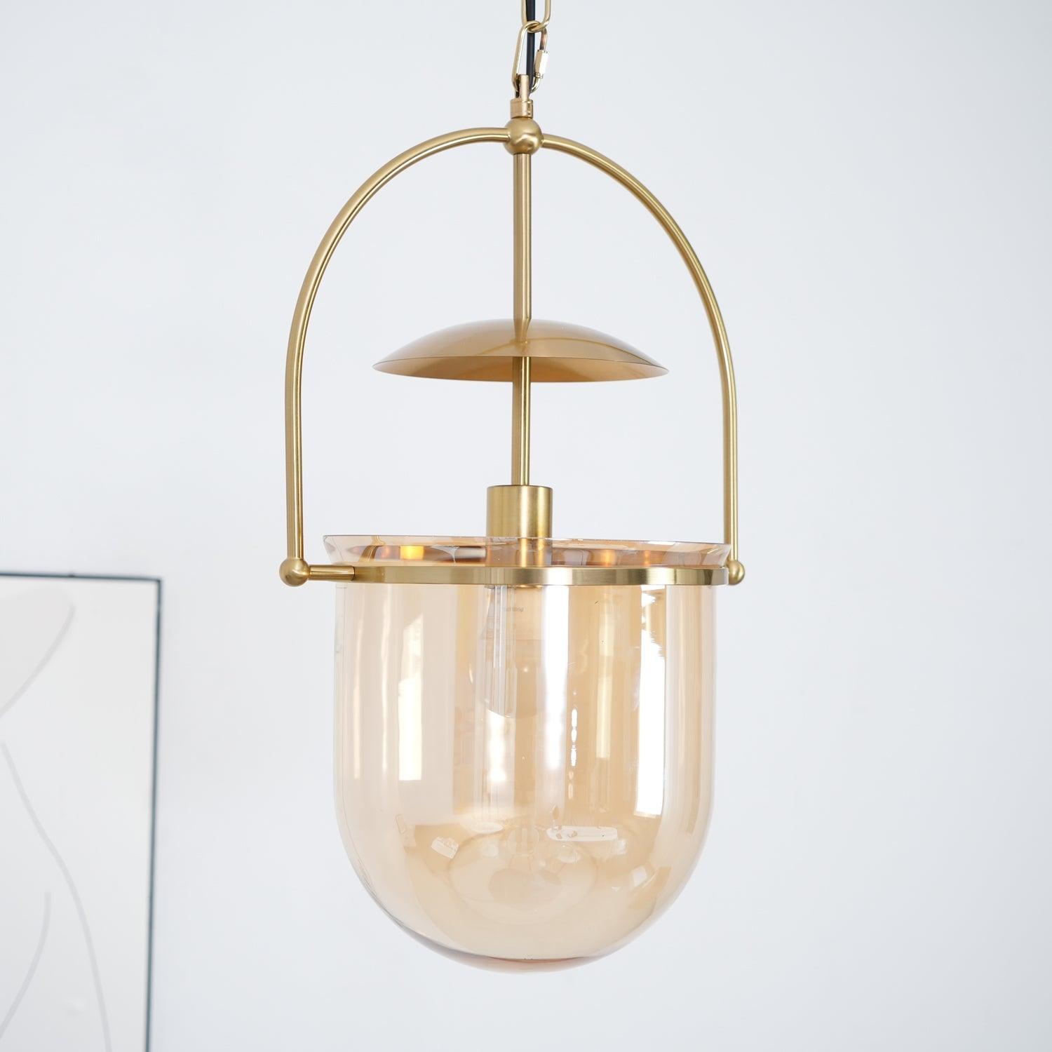 Lorford Cup Glass Pendant Light Elegant Gold Finish Hanging Ceiling Lamp for Modern Kitchens