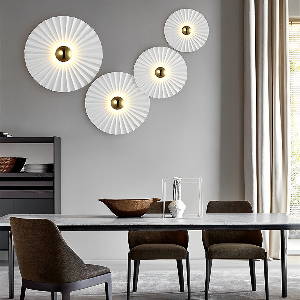 Lotus Leaf Round Pleated LED Wall Sconce Modern White Decorative Light Fixture