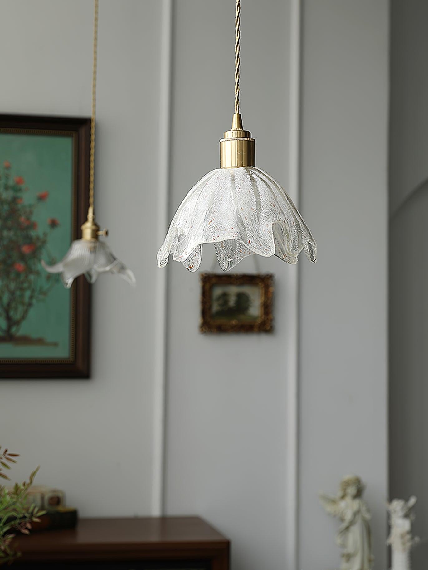 lotus-shape-brass-and-etched-crystal-glass-small-pendant-lamp-for-kitchen-and-hallway-lighting