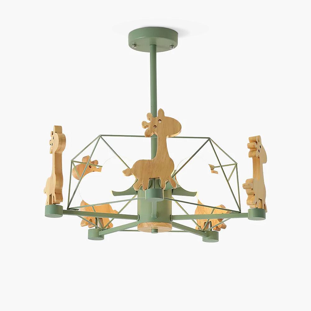 Lovely Deer Animal Themed Wooden Chandelier Ceiling Light for Kids Bedroom and Playroom