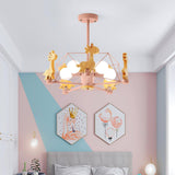 Lovely Deer Animal Themed Wooden Chandelier Ceiling Light for Kids Bedroom and Playroom