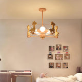 Lovely Deer Animal Themed Wooden Chandelier Ceiling Light for Kids Bedroom and Playroom