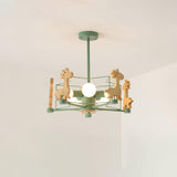 Lovely Deer Animal Themed Wooden Chandelier Ceiling Light for Kids Bedroom and Playroom