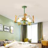 Lovely Deer Animal Themed Wooden Chandelier Ceiling Light for Kids Bedroom and Playroom