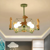 Lovely Deer Animal Themed Wooden Chandelier Ceiling Light for Kids Bedroom and Playroom