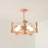 Lovely Deer Animal Themed Wooden Chandelier Ceiling Light for Kids Bedroom and Playroom