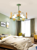 Lovely Deer Animal Themed Wooden Chandelier Ceiling Light for Kids Bedroom and Playroom