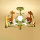 Lovely Deer Animal Themed Wooden Chandelier Ceiling Light for Kids Bedroom and Playroom