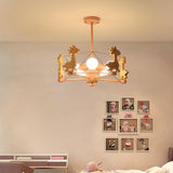 Lovely Deer Animal Themed Wooden Chandelier Ceiling Light for Kids Bedroom and Playroom