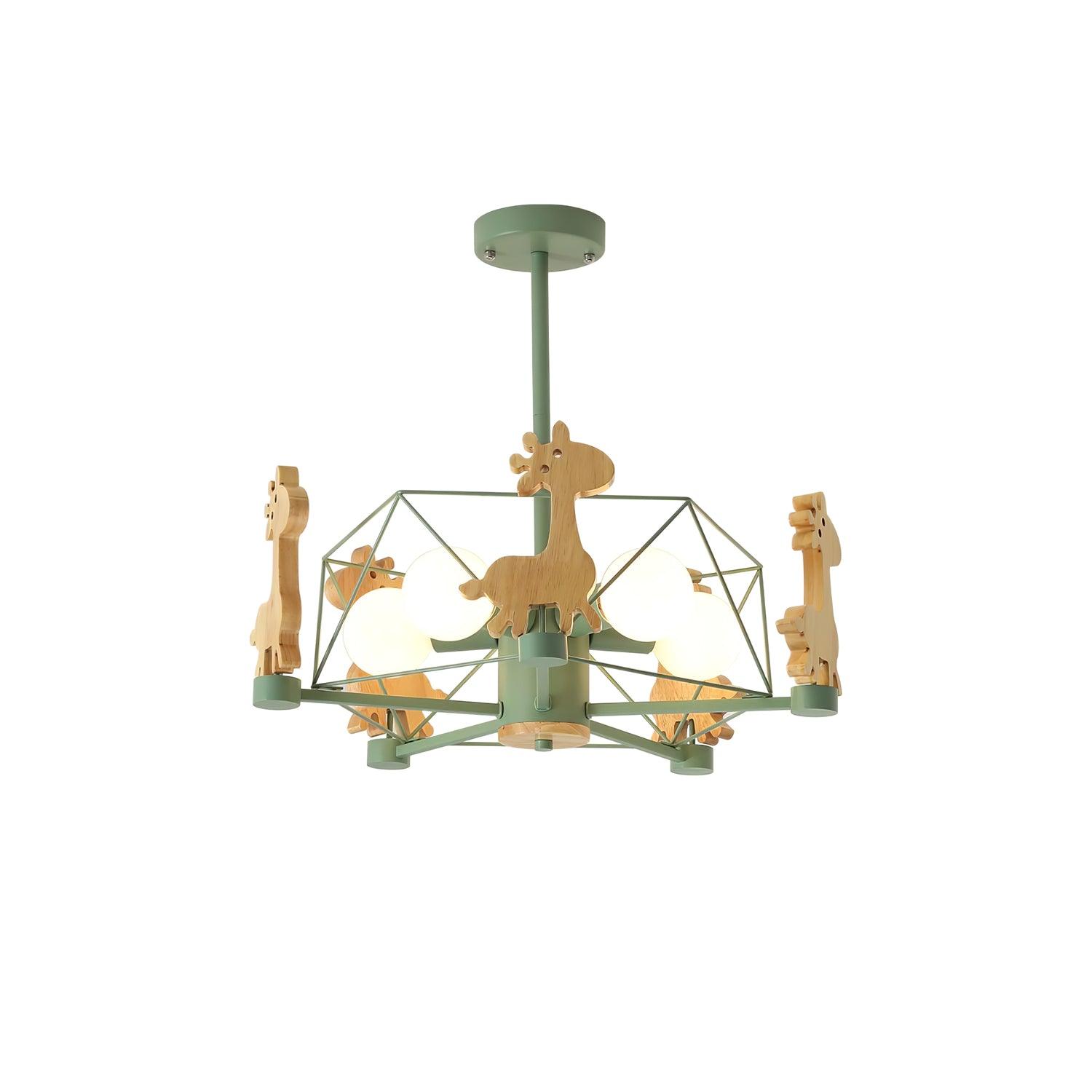 Lovely Deer Animal Themed Wooden Chandelier Ceiling Light for Kids Bedroom and Playroom