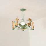 Lovely Deer Animal Themed Wooden Chandelier Ceiling Light for Kids Bedroom and Playroom