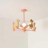 Lovely Deer Animal Themed Wooden Chandelier Ceiling Light for Kids Bedroom and Playroom