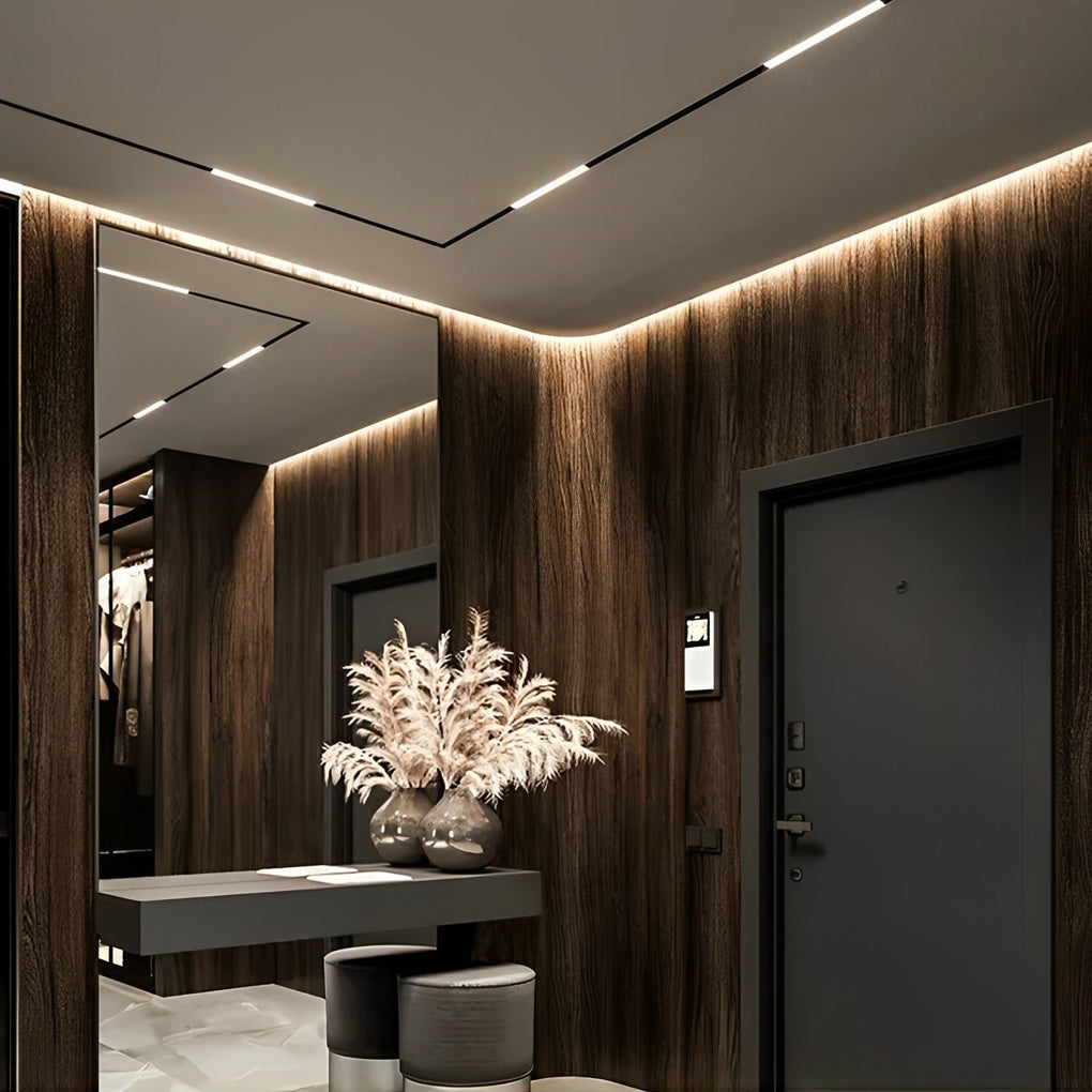 Low Profile Hidden Recessed LED Linear Channel Lights for Modern Interior Walls and Ceilings