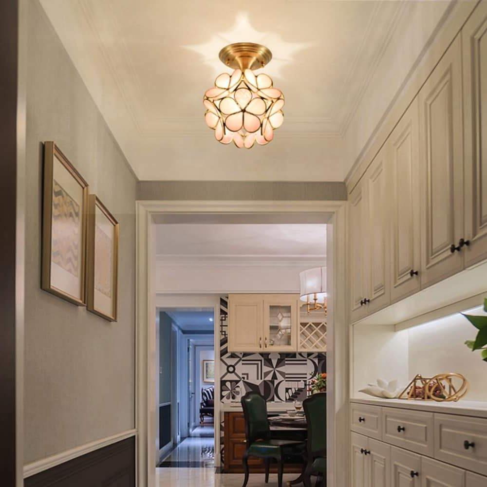 Modern Flower Glass Flush Mount Ceiling Light Copper Brass LED Hallway Fixture