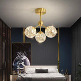 Modern Three Globe Copper and Glass Semi Flush Mount Ceiling Light LED Fixture for Bedroom
