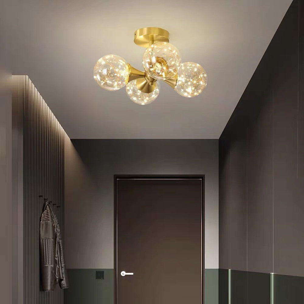 Modern Copper 4 Globe Glass Flush Mount Ceiling Light for Living Room and Bedroom