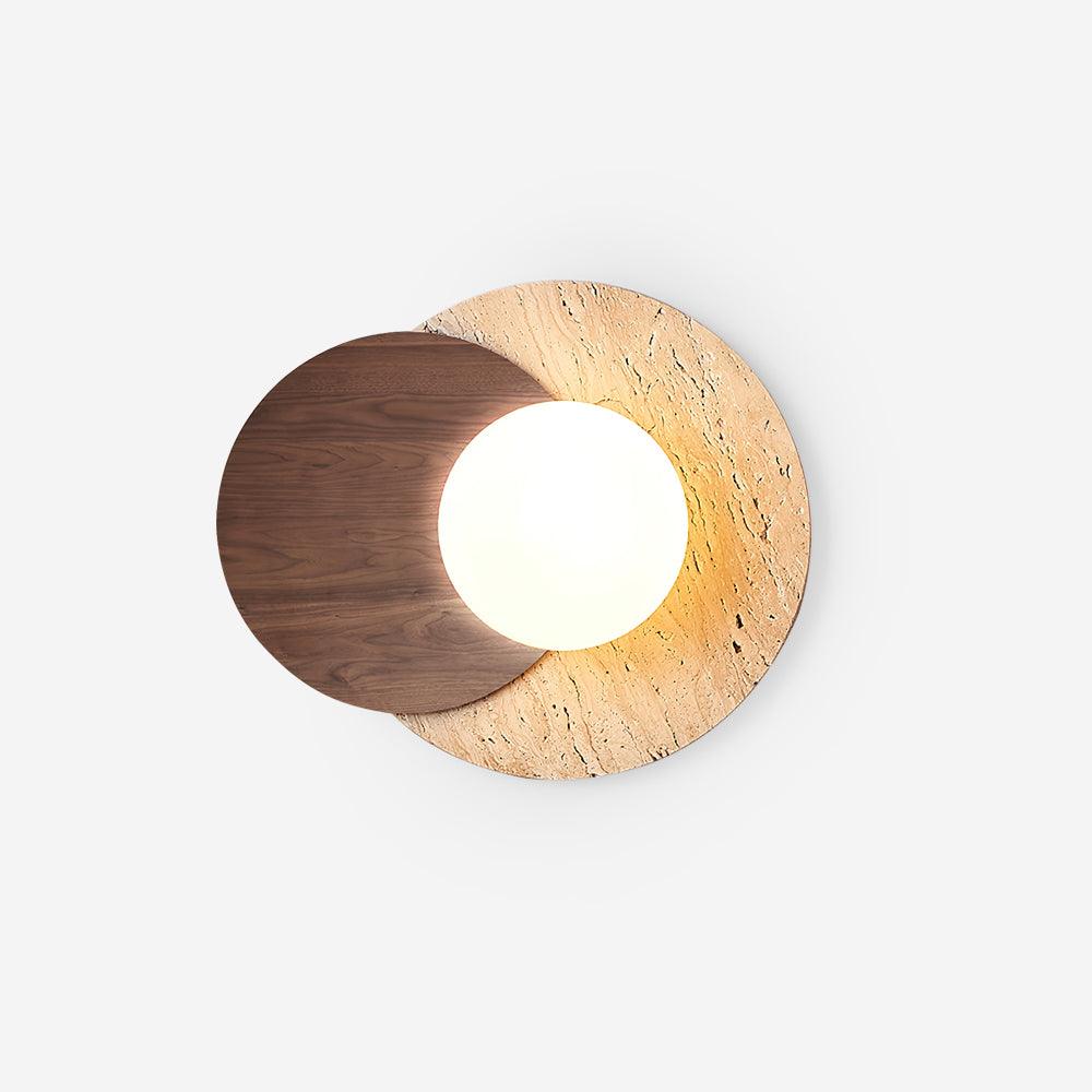 Lunar Eclipse Modern Glass Globe Wall Lamp with Travertine and Wood Base