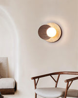 Lunar Eclipse Modern Glass Globe Wall Lamp with Travertine and Wood Base