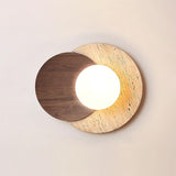 Lunar Eclipse Modern Glass Globe Wall Lamp with Travertine and Wood Base
