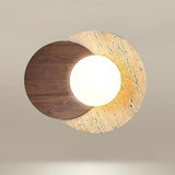 Lunar Eclipse Modern Glass Globe Wall Lamp with Travertine and Wood Base