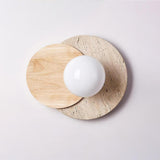 Lunar Eclipse Modern Glass Globe Wall Lamp with Travertine and Wood Base