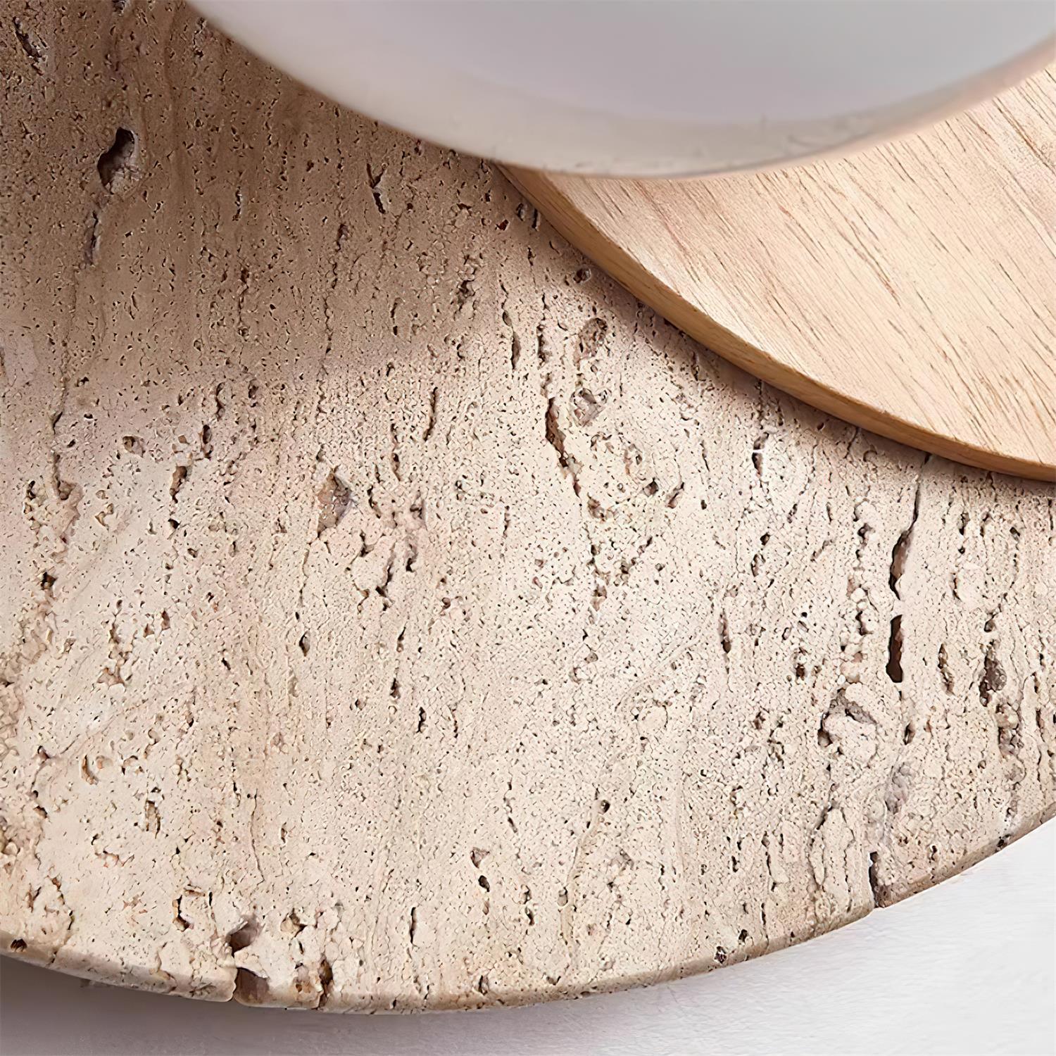 Lunar Eclipse Modern Glass Globe Wall Lamp with Travertine and Wood Base